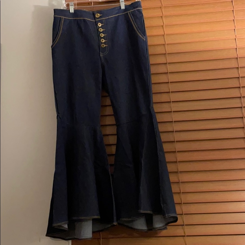 Flared dark blue jeans